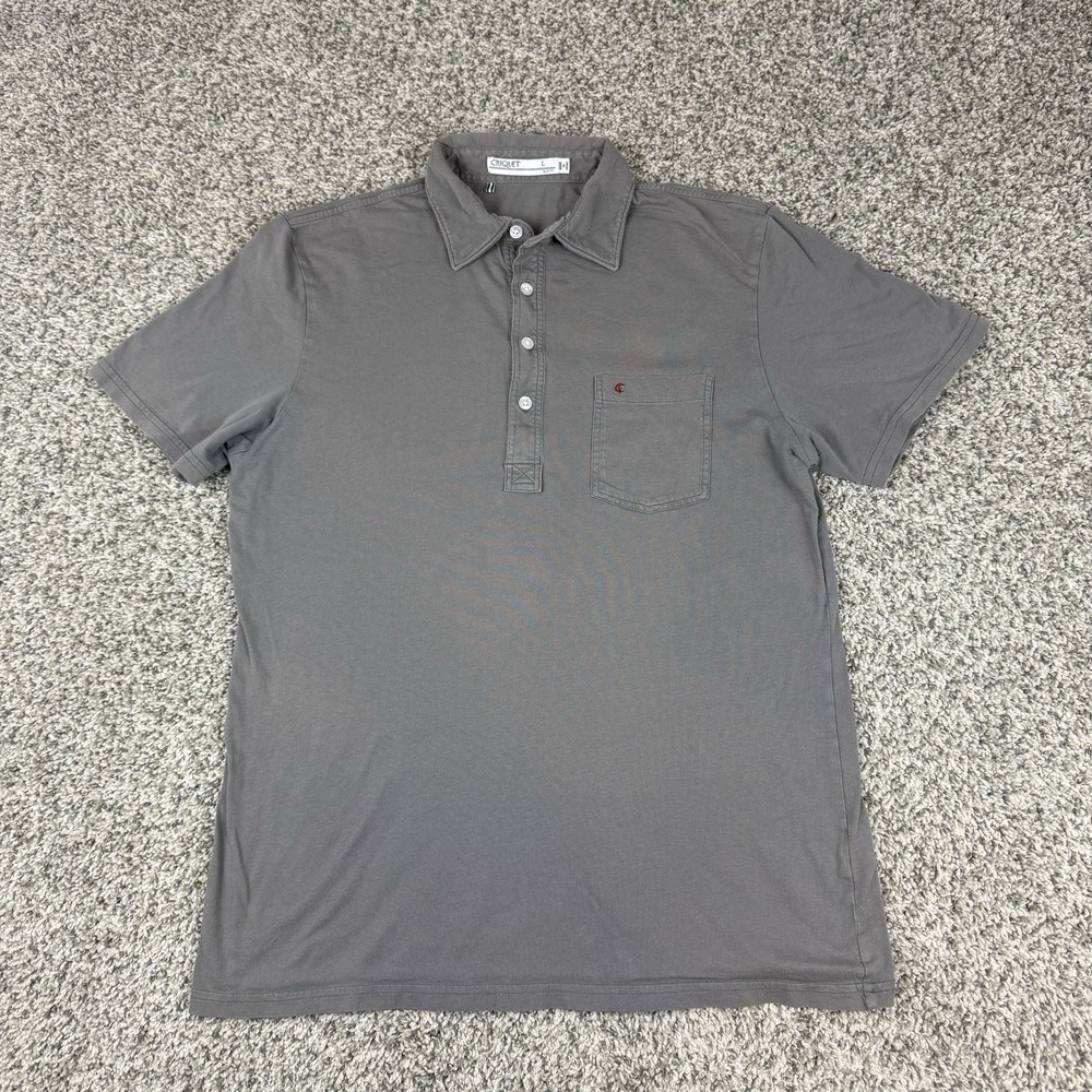 Criquet The Players Polo Shirt Mens Large Gray Organic Cotton Pocket Slim Fit